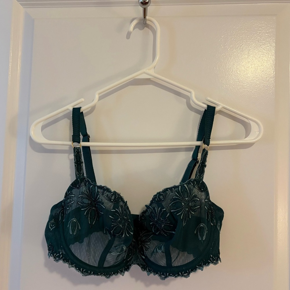 Chantelle Champs Elysées Lace Unlined Demi Bra - Eden Green Multico, Size 32DD